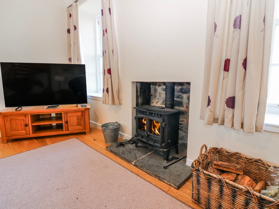 A living room featuring a television and a fireplace at Meadowgreen Farmhouse Forfar