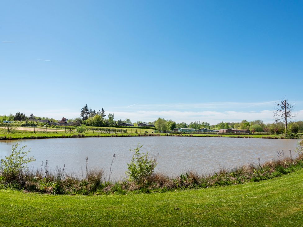 A view of a pond with greenery and trees at Poppy Eardisland