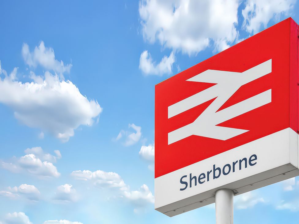 A sign for Sherborne station in Sherborne