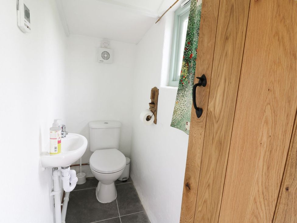 A bathroom with a toilet and sink at Rhos Y Clegryn in Goodwick