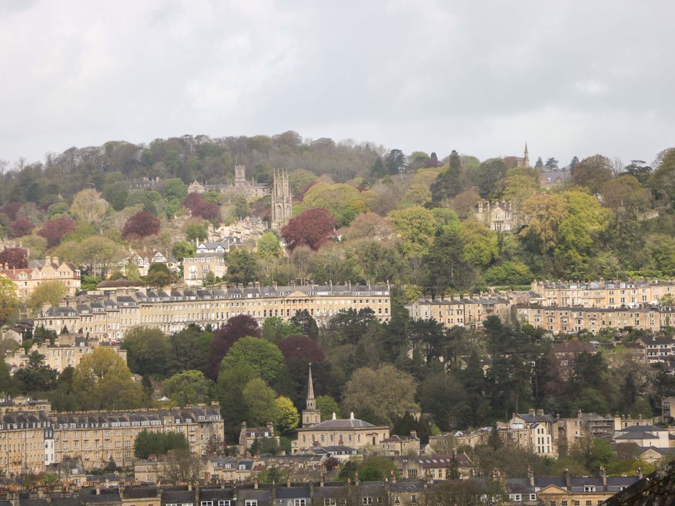A view of houses and trees on hills at Highbury in Bath