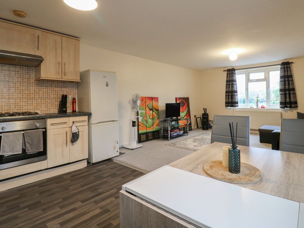 A living room with kitchen appliances and furniture at Peckhamsbest Suite in London