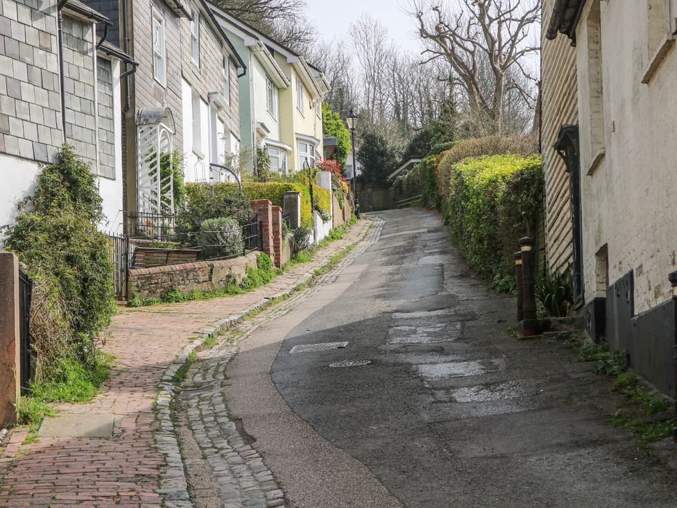 A street with houses and hedges at 7 Chapel Hill Quinc Cottage in Lewes