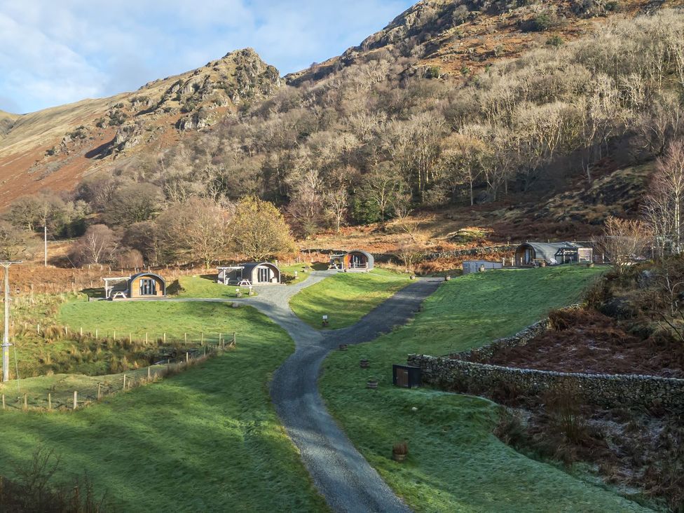 An outdoor area with glamping pods and paths at Bluebelle - Crossgate Luxury Glamping Hartsop