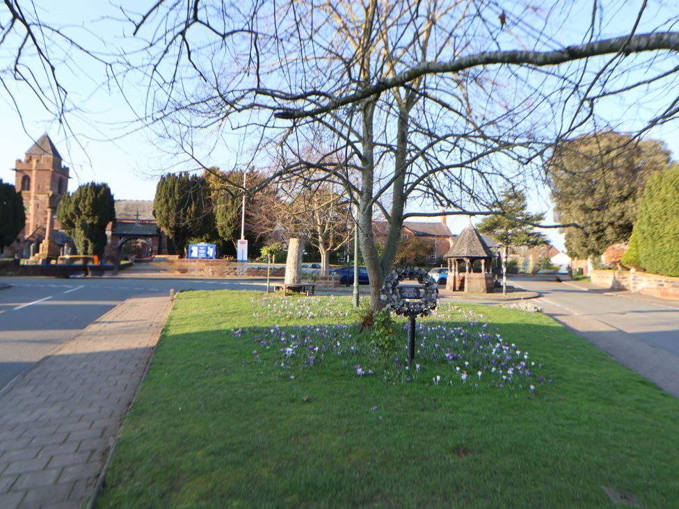 An outdoor area with grass, flowers, a tree, and buildings at 10 Church Walks Chester