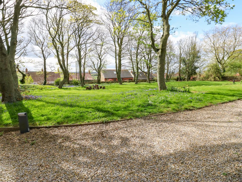 A garden with trees and a gravel path at Flaxstead Grange in Newbottle