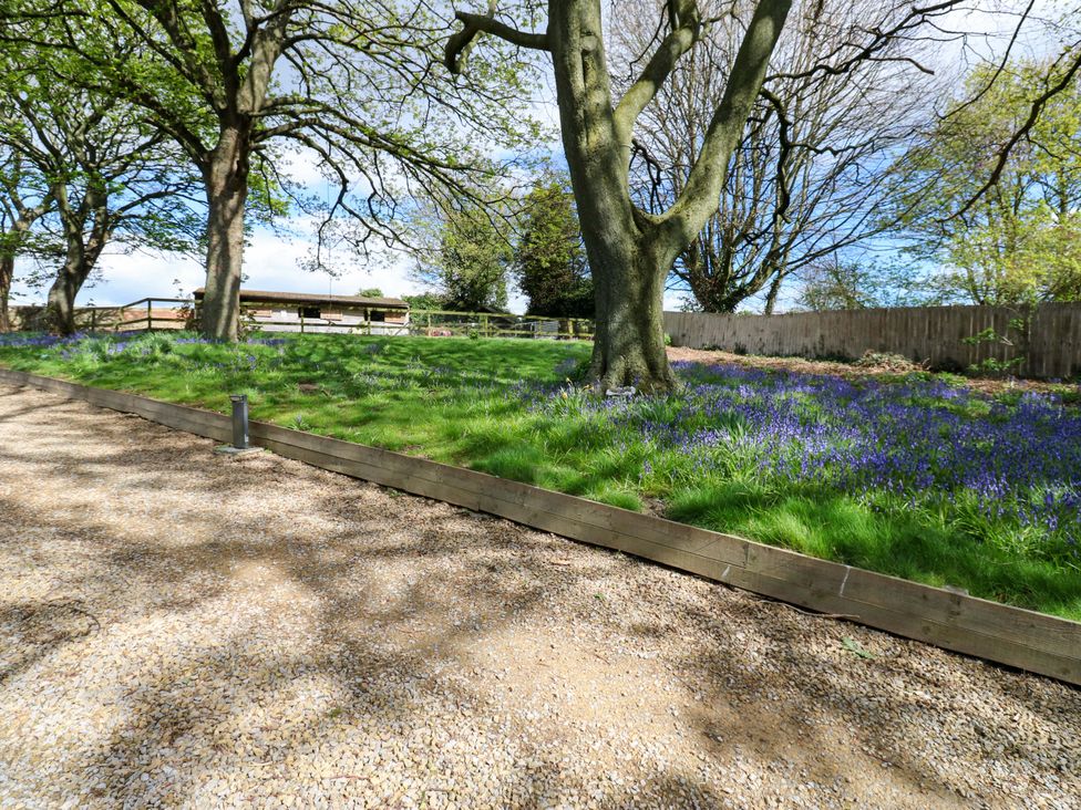 A garden with trees and flowers at Flaxstead Grange in Newbottle