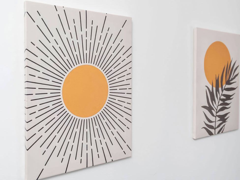 Artwork with sun and plant design on display at 59 Eagle Drive in Grimsby