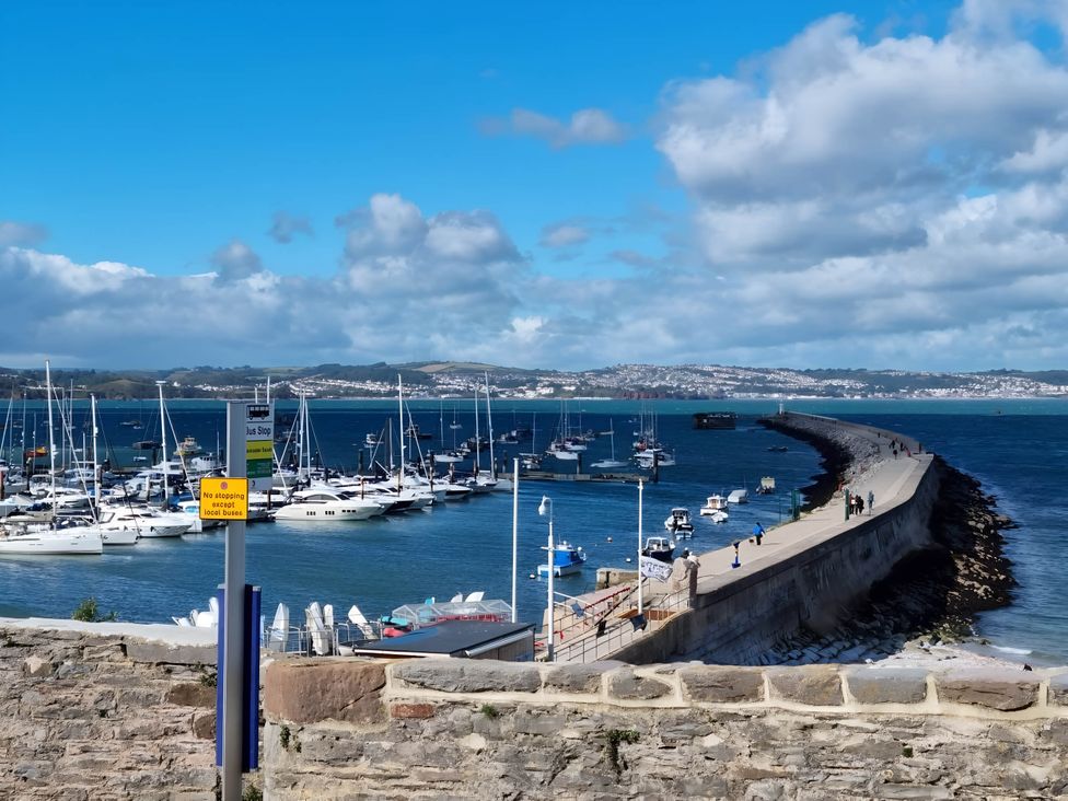 A harbor with boats and a pier at 293 Static caravan Beverley Bay Paignton
