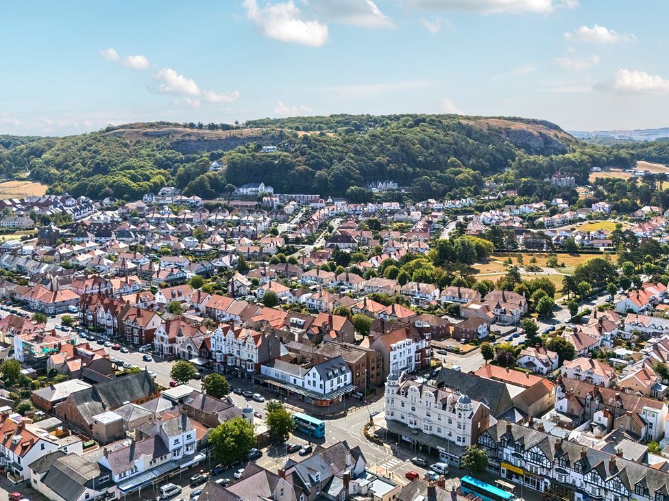 An aerial view of a residential area with houses and roads at Sea View, East Parade, Llandudno