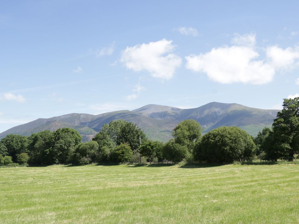 A field with trees and mountains at Mews Cottage 7 in Braithwaite