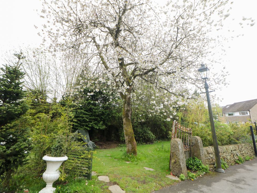 A garden with a tree and path at Glenside Lodge in Chapel-En-Le-Frith