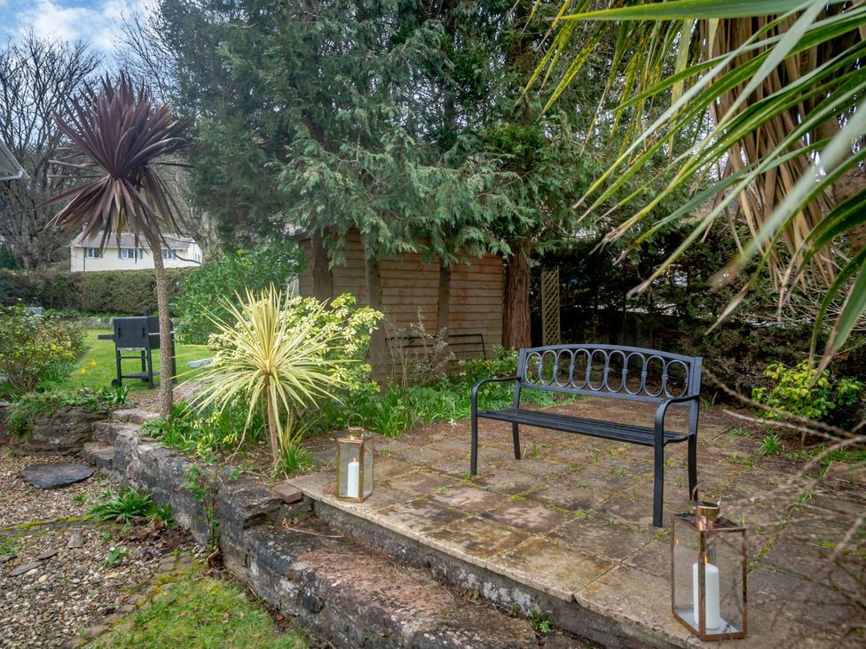 A garden with a bench and plants at Broadsands Paignton