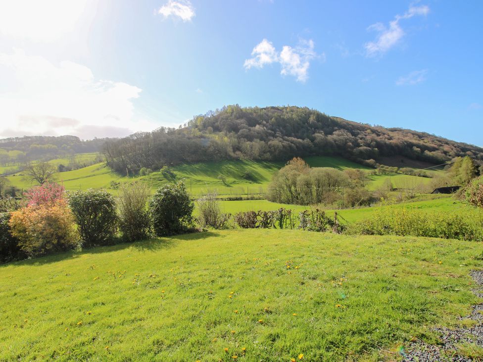 A landscape view of hills and grass at Spring Bank in Llanfyllin