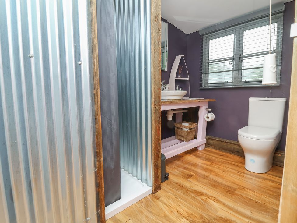 A bathroom with a sink and toilet at Hedgehogs Lodge in South Molton