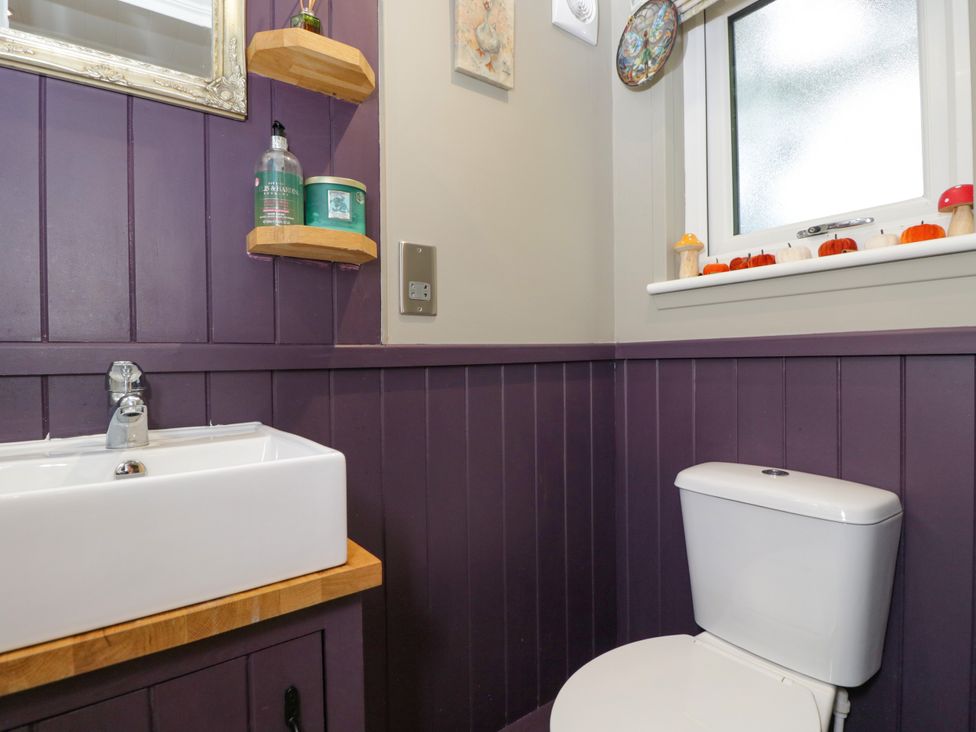 A bathroom with sink and toilet at Valley View Shepherd's Hut South Molton