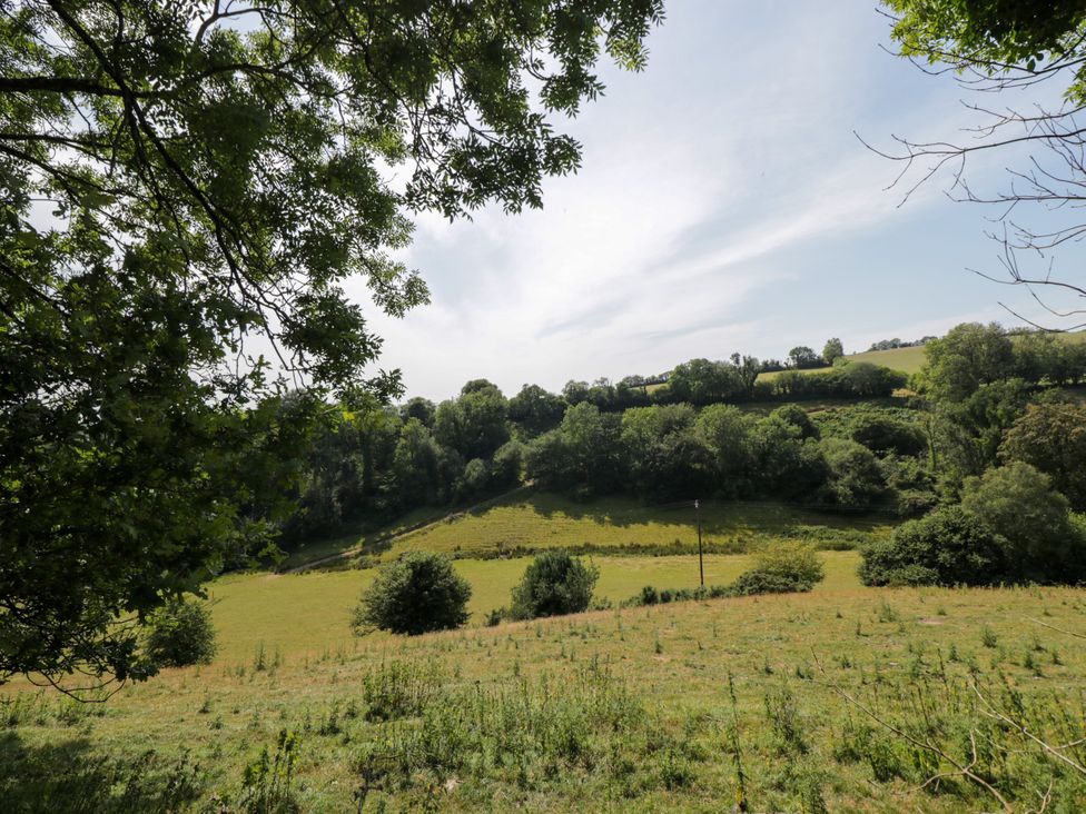 A view of hills and trees at Valley View Shepherd's Hut in South Molton