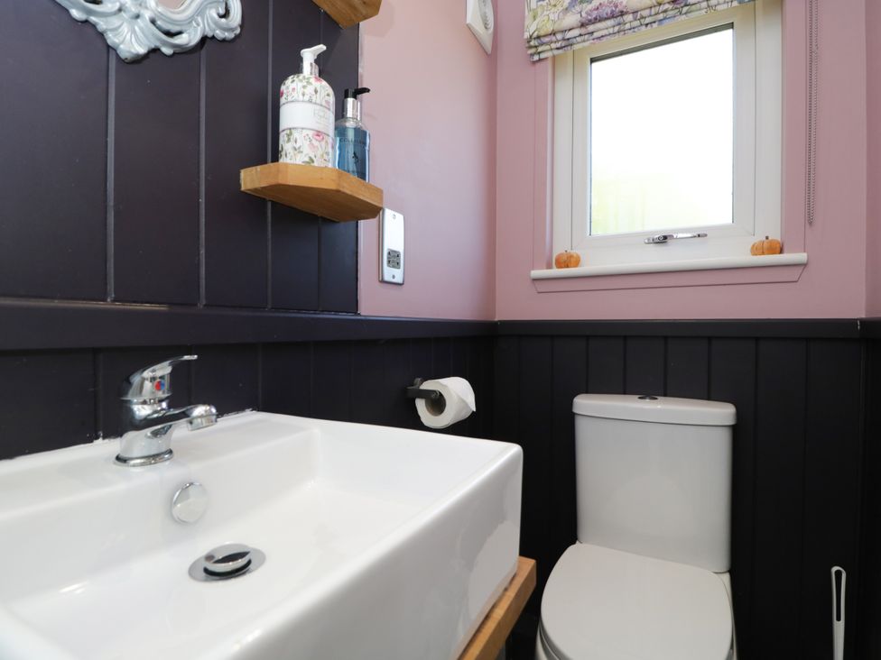 A bathroom with sink and toilet at Hares Hideaway Shepherd's Hut South Molton