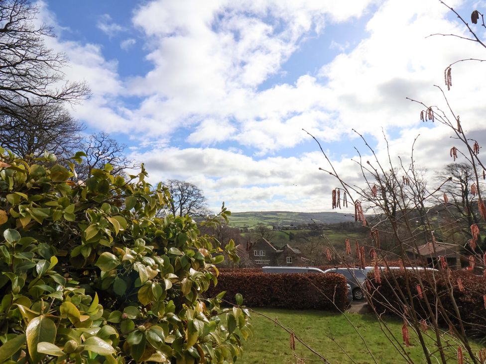 A view of trees and bushes with a sky and houses at Hawthorn Lodge in Whitby