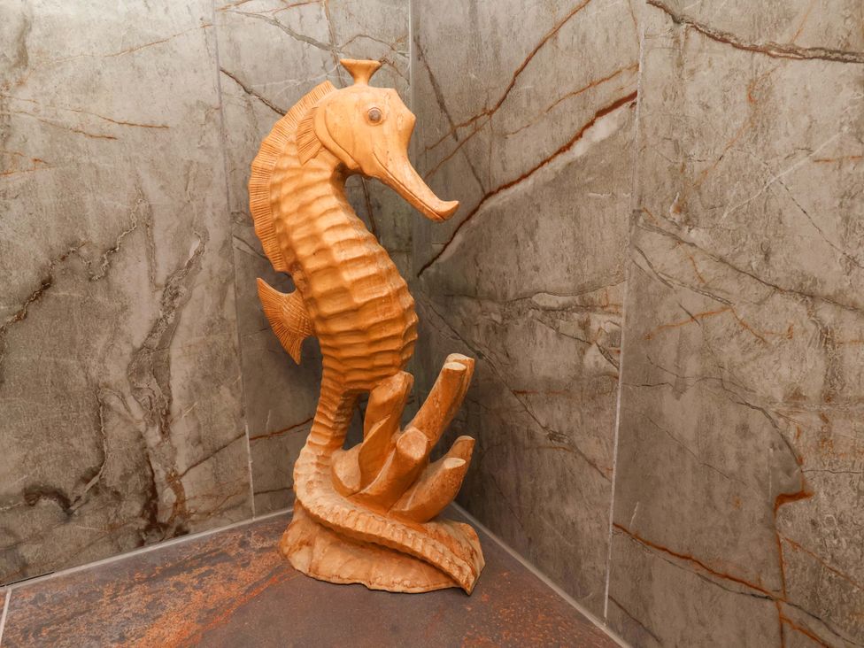 A carved seahorse decoration at Hawthorn Lodge in Whitby