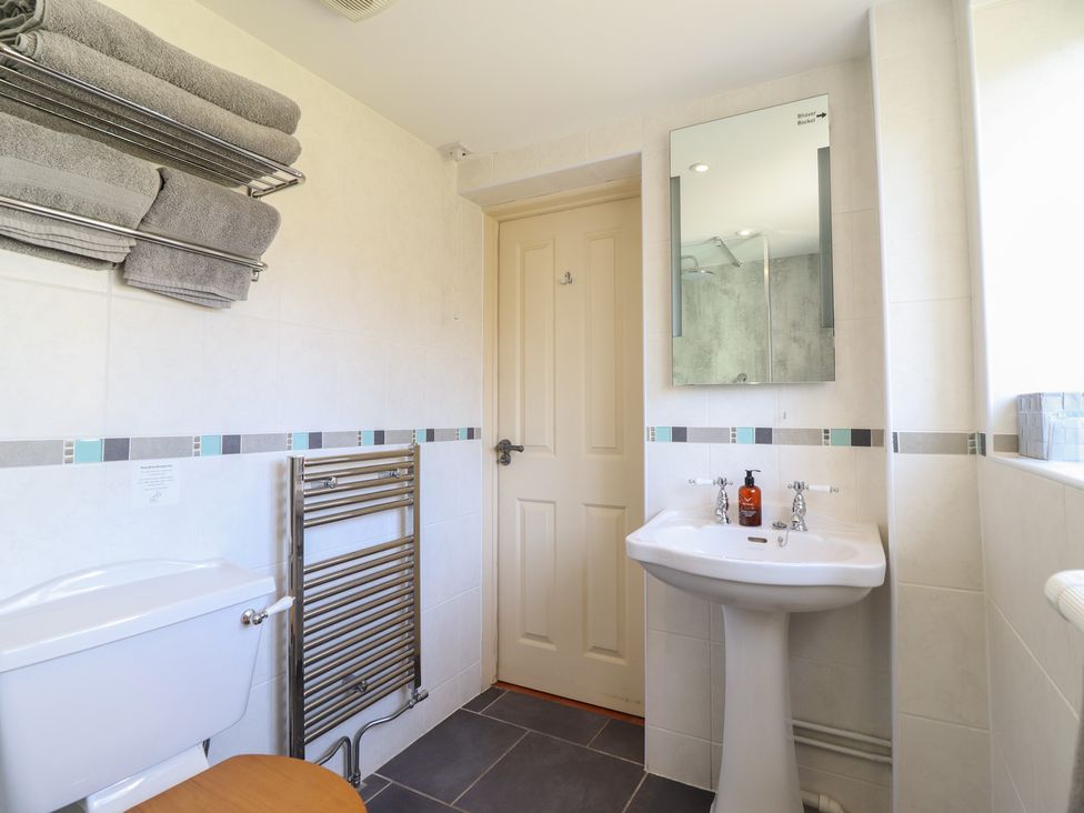A bathroom with a sink and toilet at Ystwyth Cottage in Newtown