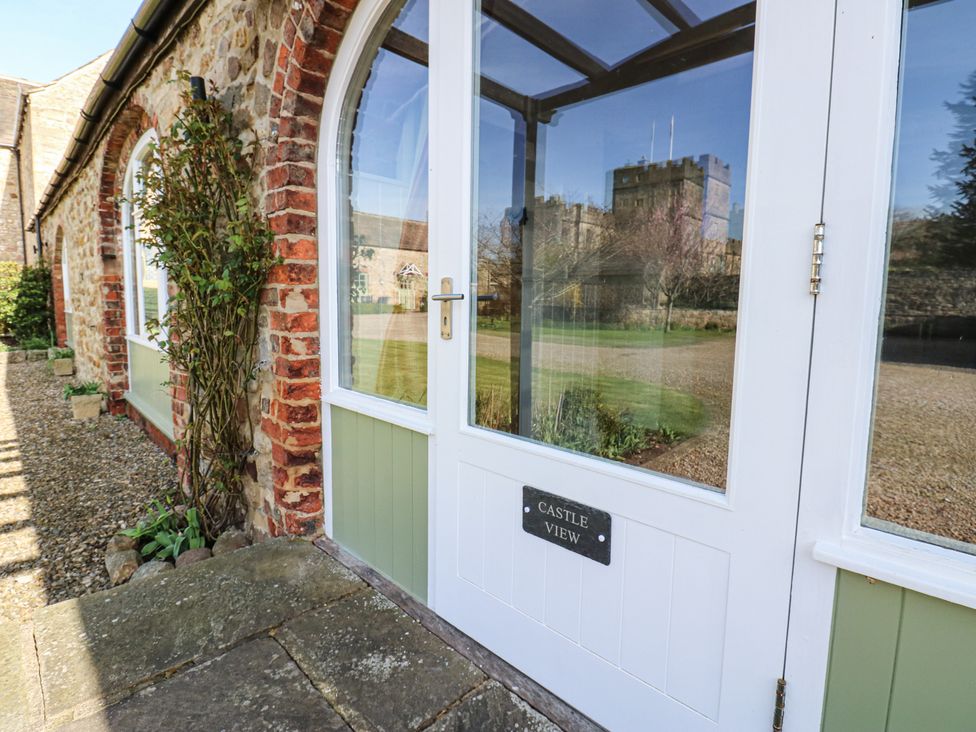 An entrance door with a view at Castle View Cottage in Bedale