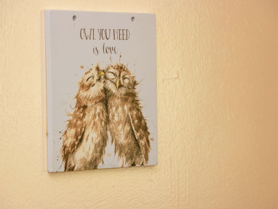 An owl art piece with two owls on a wall at Thistle Lodge in Dunoon