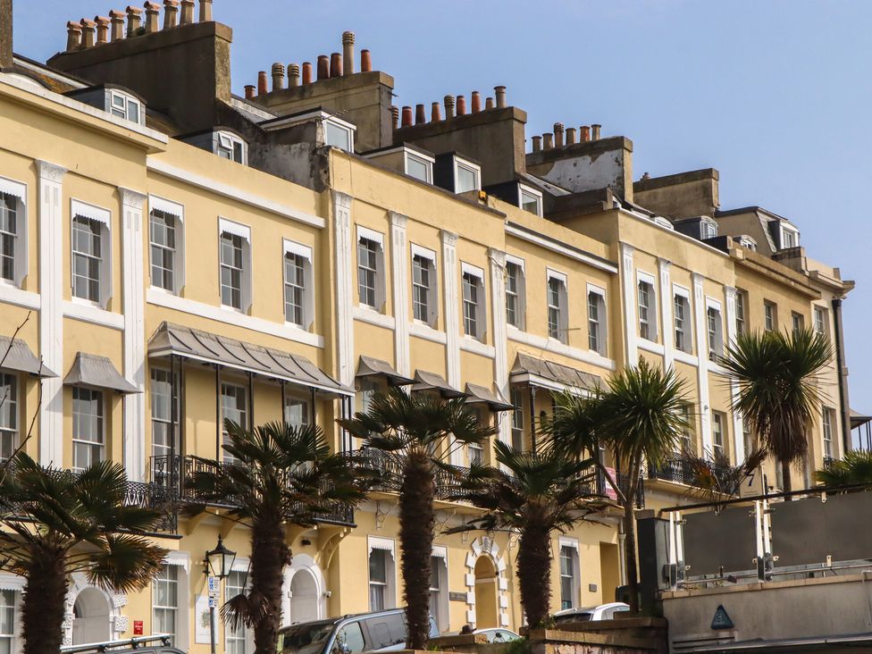 A row of terraced houses with palm trees at Marina Court Apartment in Torquay