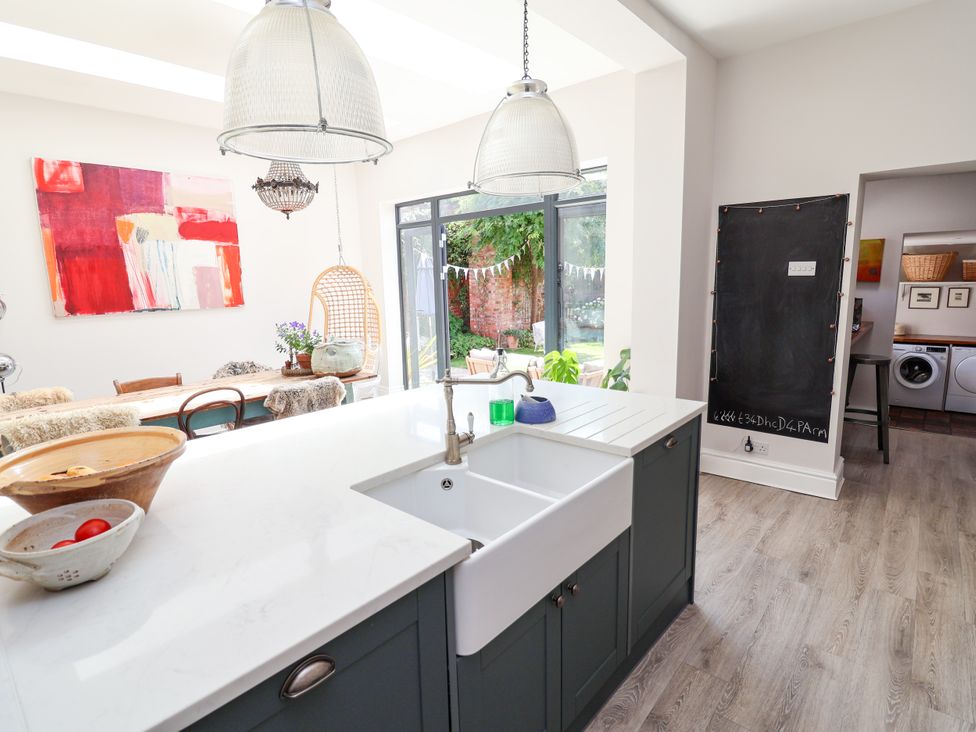 A kitchen with a sink and countertop at 34 Eaton Road Chester