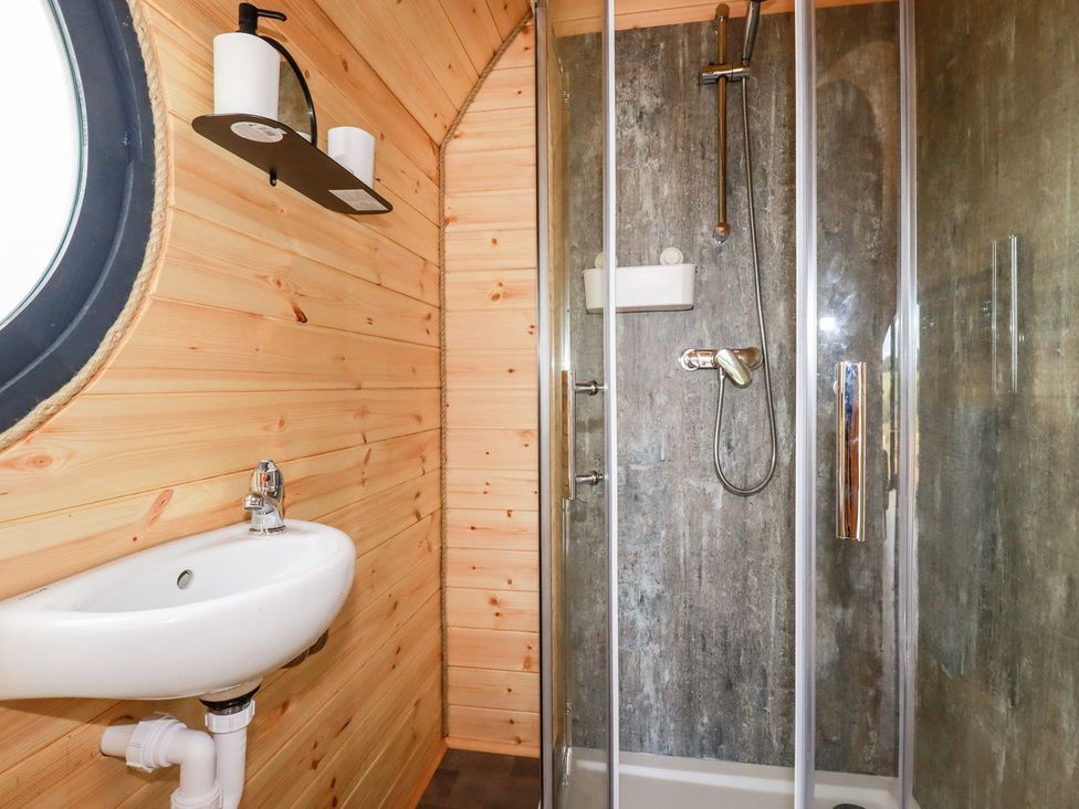 A bathroom with a sink and shower at Stargaze in Truro
