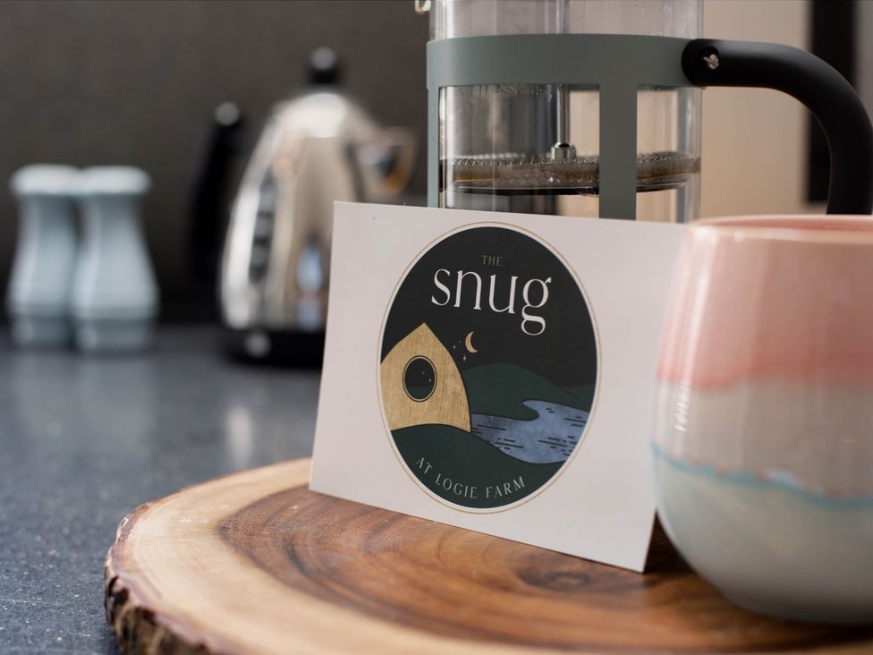 A kitchen with coffee and tea accessories at The Snug at Logie Farm