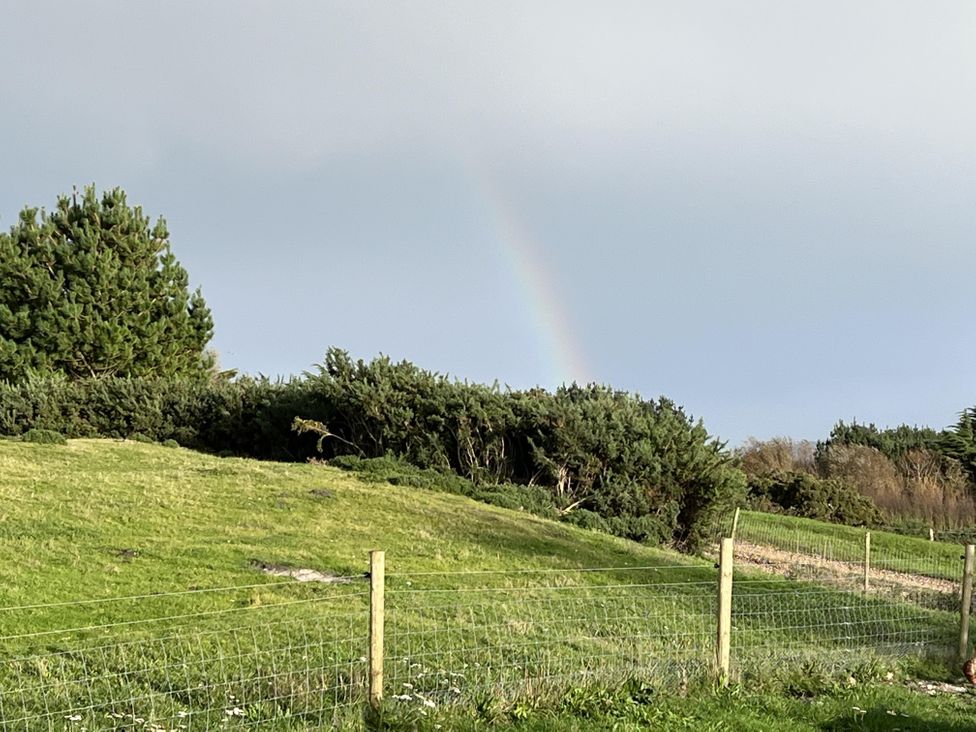 A landscape with grass, bushes, and a tree under a cloudy sky at tbc