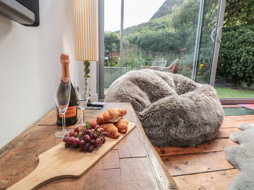 A table with champagne, glasses, croissants, and grapes at Hillsover in Saltburn-by-the-Sea