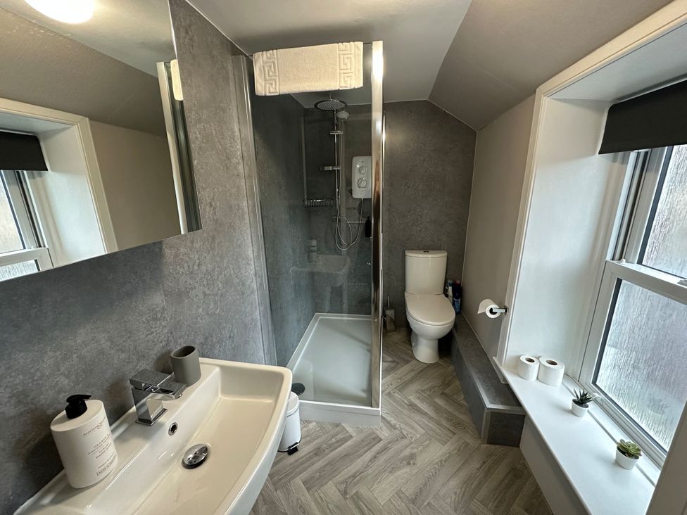 A bathroom with shower and sink at The Teviot in Kelso