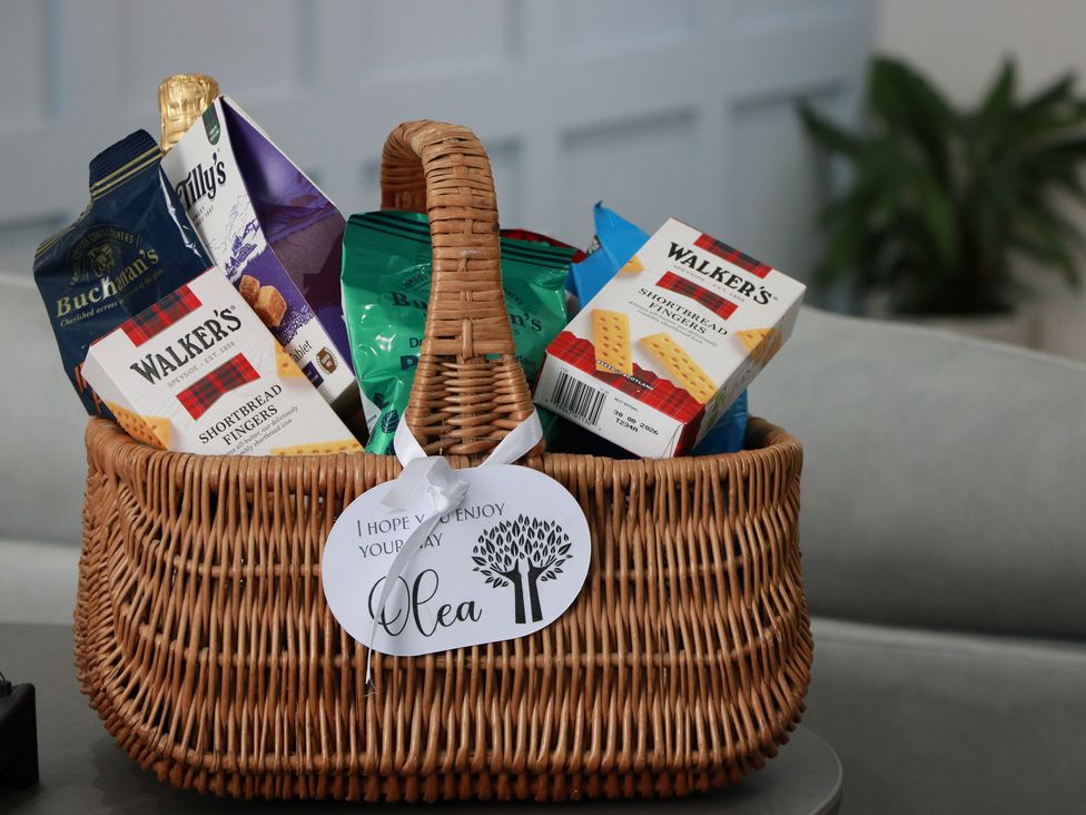 A basket containing snacks at Olea in Portpatrick