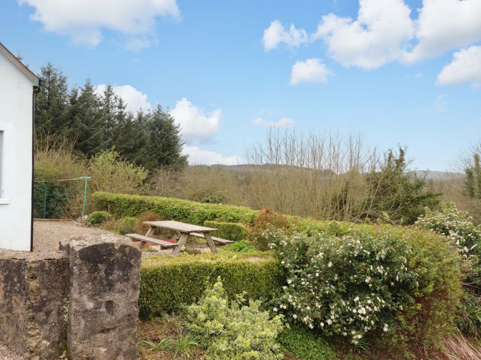 An outdoor area with a picnic table and shrubs at Turraheen in Cashel