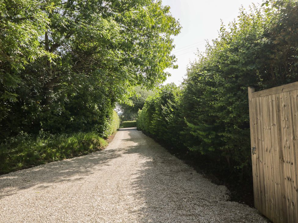 A gravel driveway with hedges and trees at The Paddocks in Chippenham