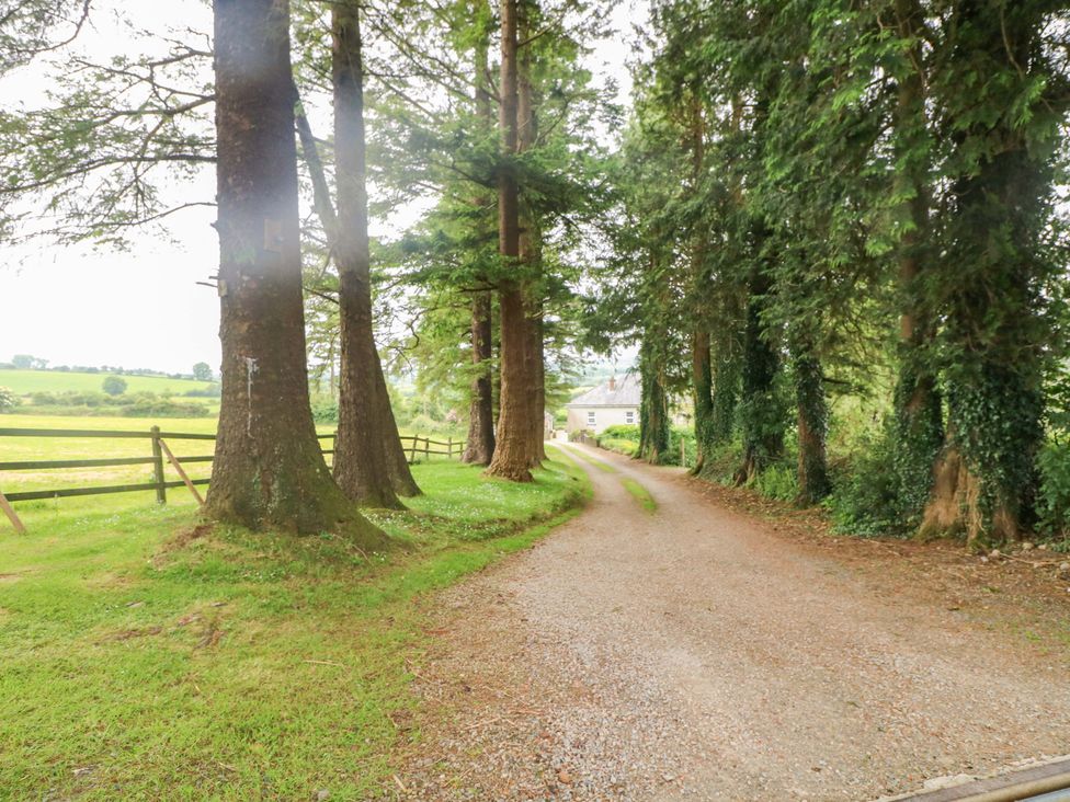 A gravel driveway bordered by trees leading to a house at Childwall Cottage TULLOGHER