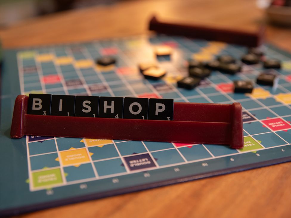 A game board with letter tiles spelling BISHOP at Bishop Lightfoot Cottage in Bishop Auckland