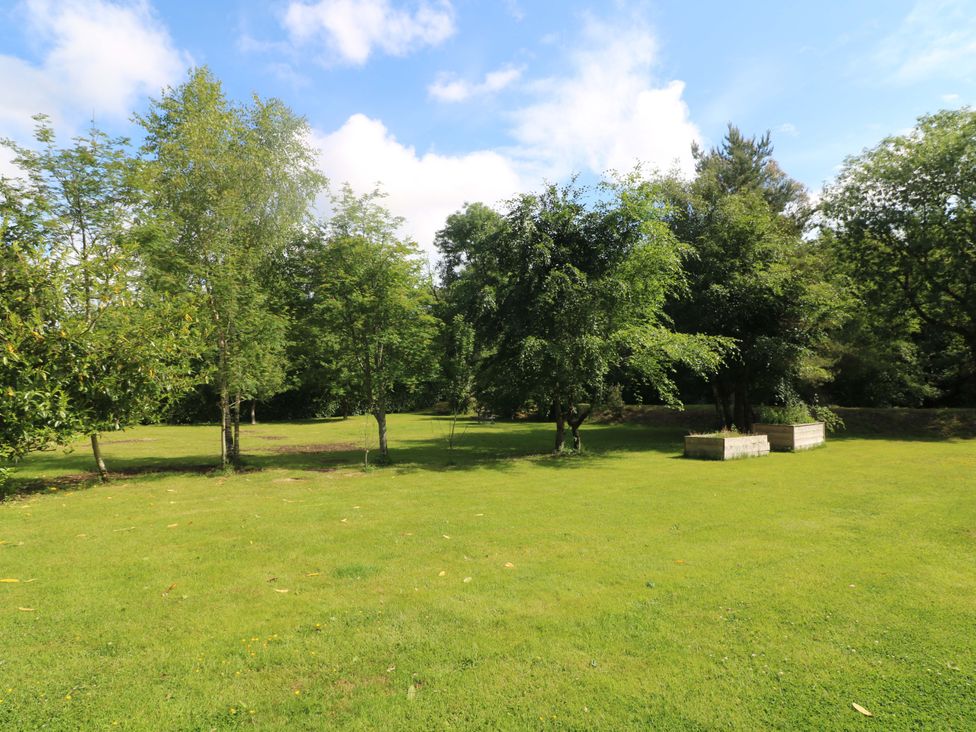 A garden with trees and planters at The Mews @ Derrybawn, Laragh, County Wicklow