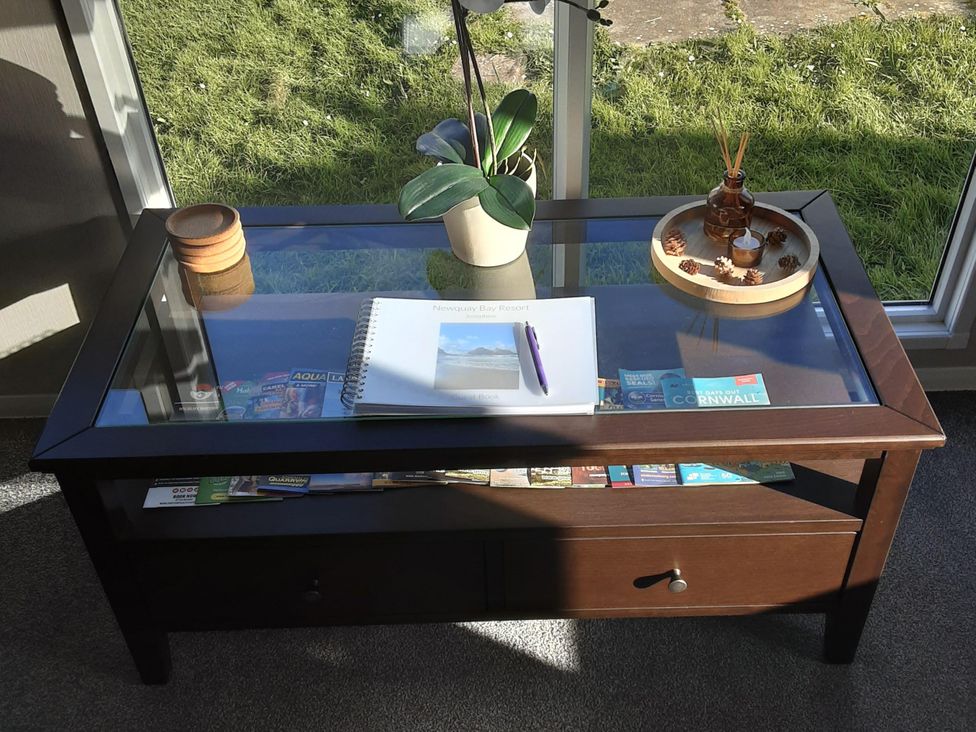 A coffee table with a plant and notebook at Josephine MB37 in Newquay