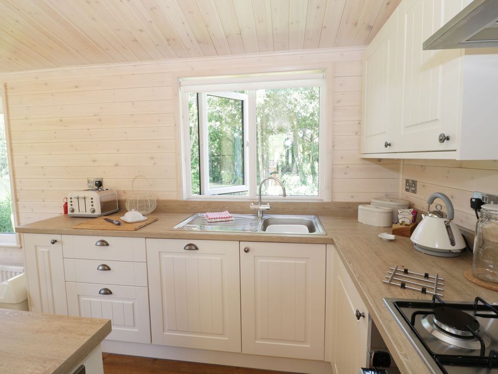 A kitchen with a sink and counter at Skylark in Ross-on-Wye