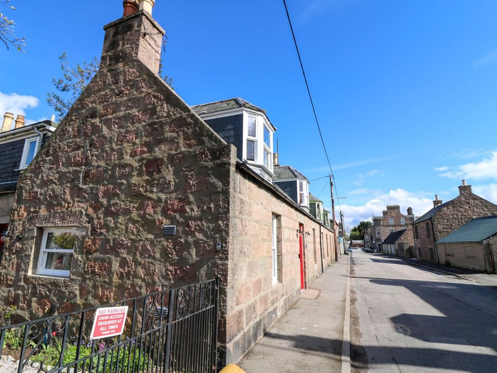 A street view of stone houses at Evansford in Ballater