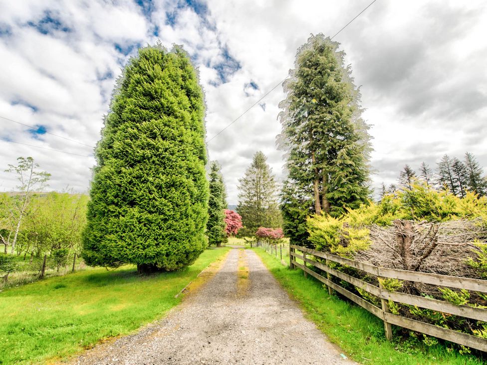 A gravel pathway lined with trees at Argyll Farmhouse-Idyllic Setting-Sleeps10 in Dunoon