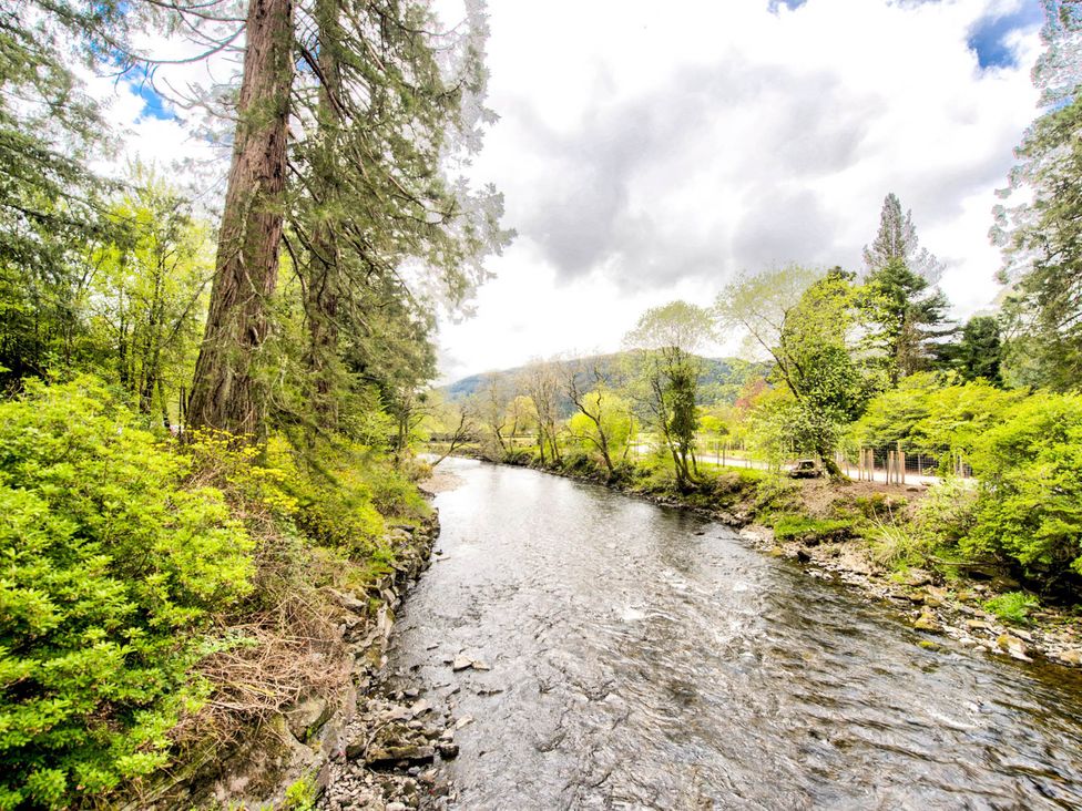 A riverside scene with trees and bushes at Argyll Farmhouse-Idyllic Setting-Sleeps10 Dunoon