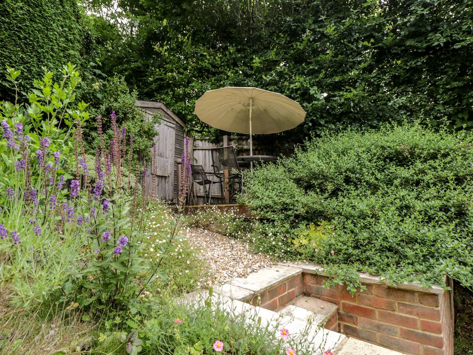 A garden with plants and a seating area at Ormiston House in Enford near Netheravon