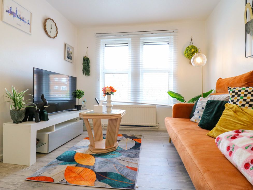 A living room with a television and sofa at 22A Warrender Road, Tufnell Park