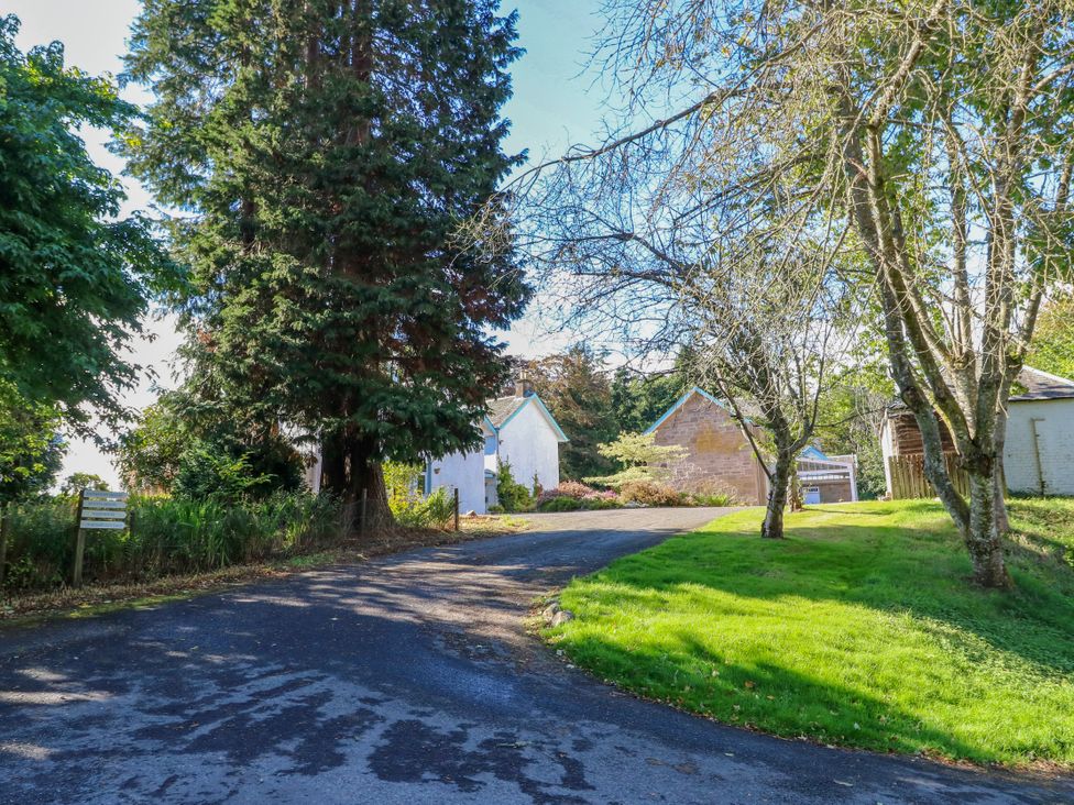 A driveway with trees and houses at West House in Stanley