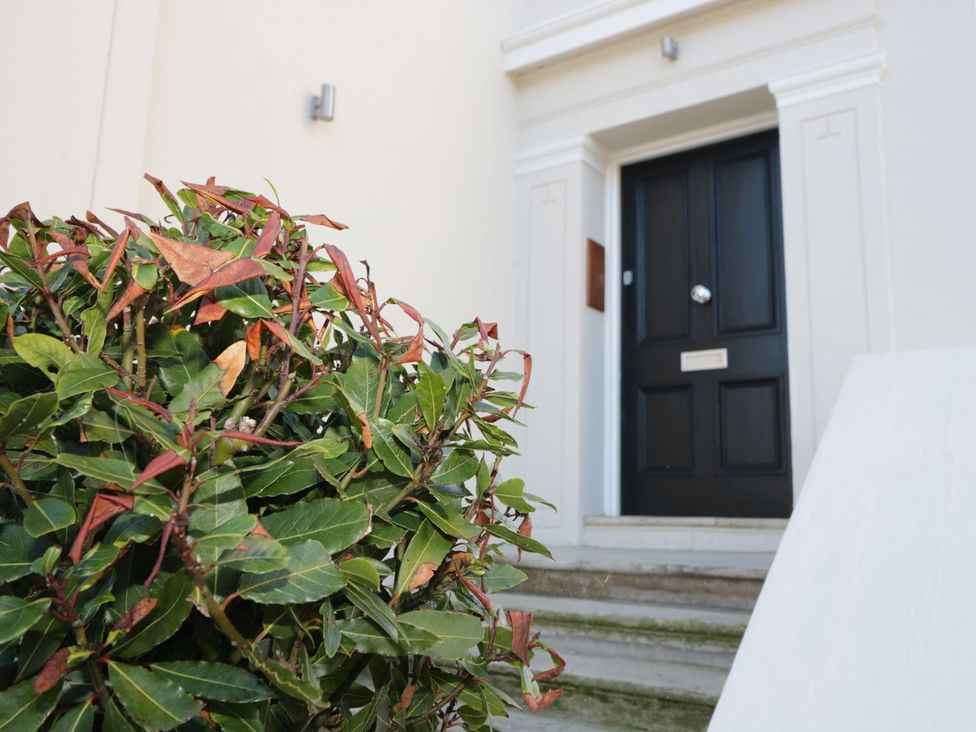 An entrance with a black door and steps at Hamilton's Studio in Ryde