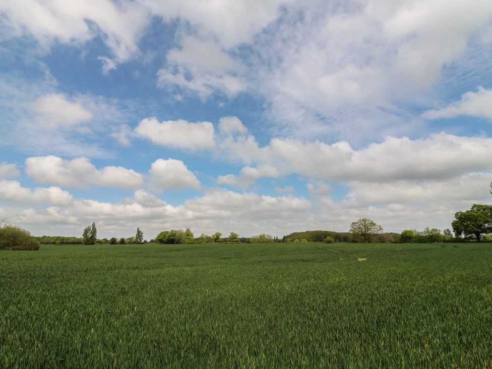 A field with grass and trees under a cloudy sky at The Lodge in 